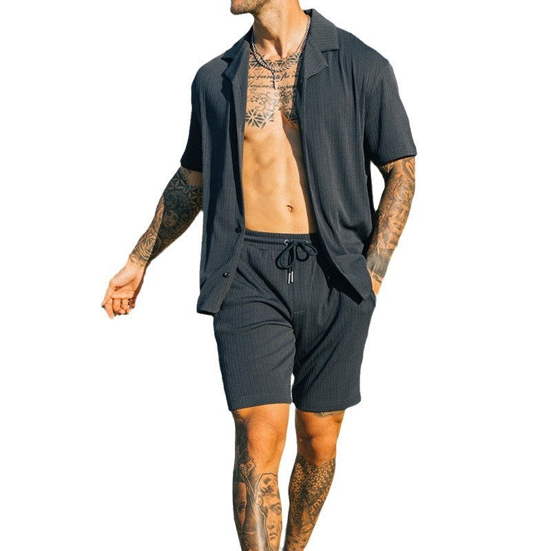 Casual Lapel Short Sleeve Shirt Shorts Suit