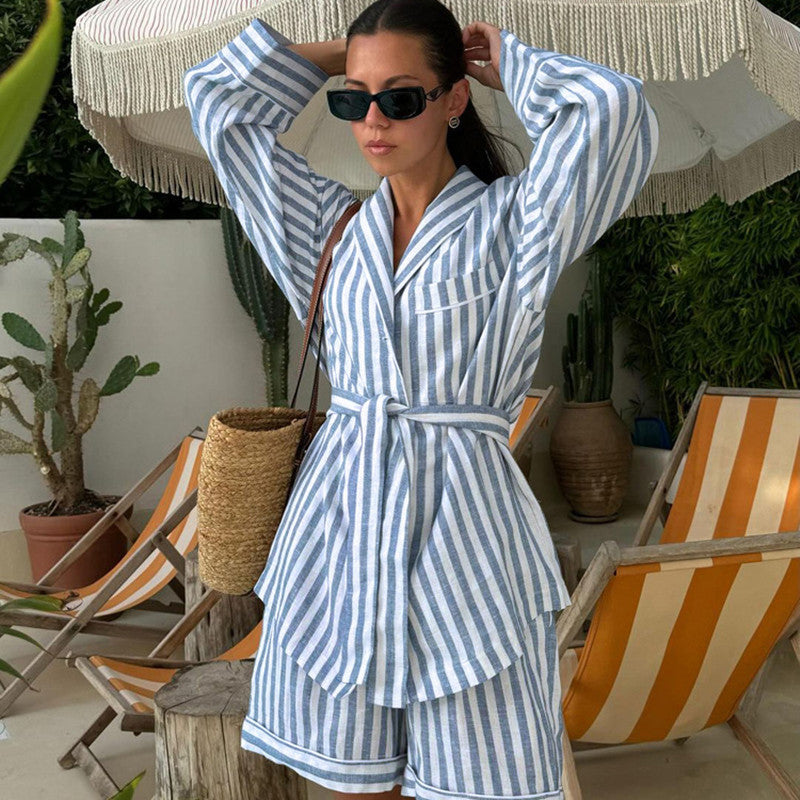 Striped Lace-up Two Piece Set