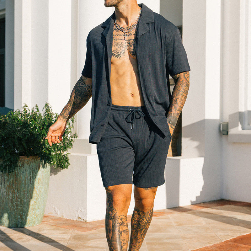 Casual Lapel Short Sleeve Shirt Shorts Suit