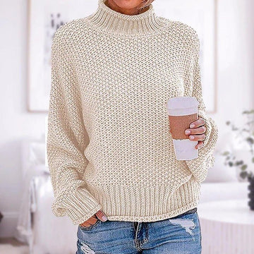 Chunky knit turtleneck sweater for women
